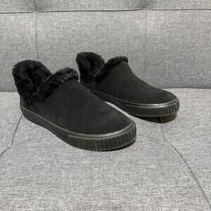 Timberland Shoe Women 6.5 Black Suede Skyla Bay Faux Fur Lined Slip‎ On Slipper